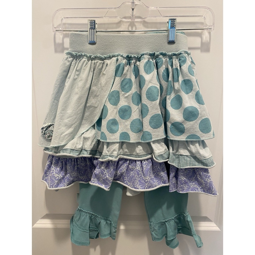 Naartjie Kids Size 6 Layered Tiered Skirt Leggings Blue Teal Purple Polka Dots